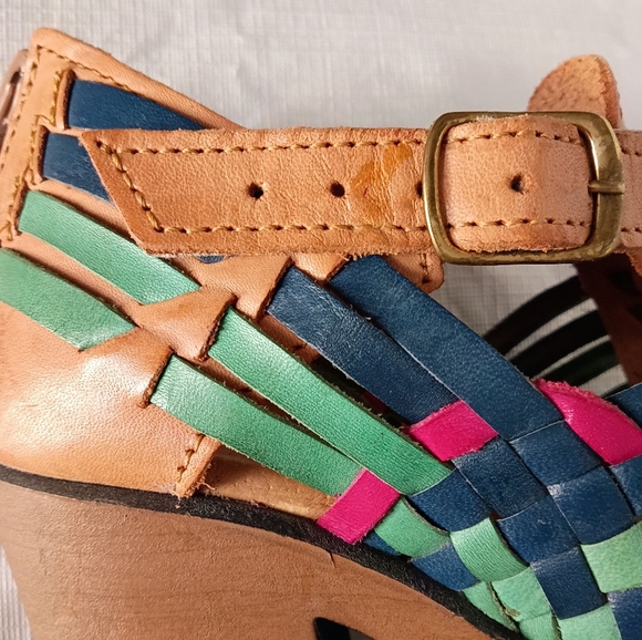Huellas Mexicanas Leather Handmade Rainbow Block Heels Huarache Sandals  Size 7 - Picture 11 of 15